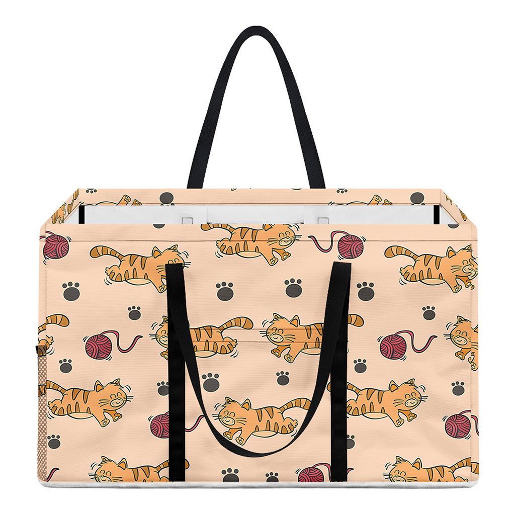 Cat And Yarn Ball Pattern Print Utility Tote Bag
