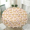 Cat And Yarn Ball Pattern Print Waterproof Round Tablecloth
