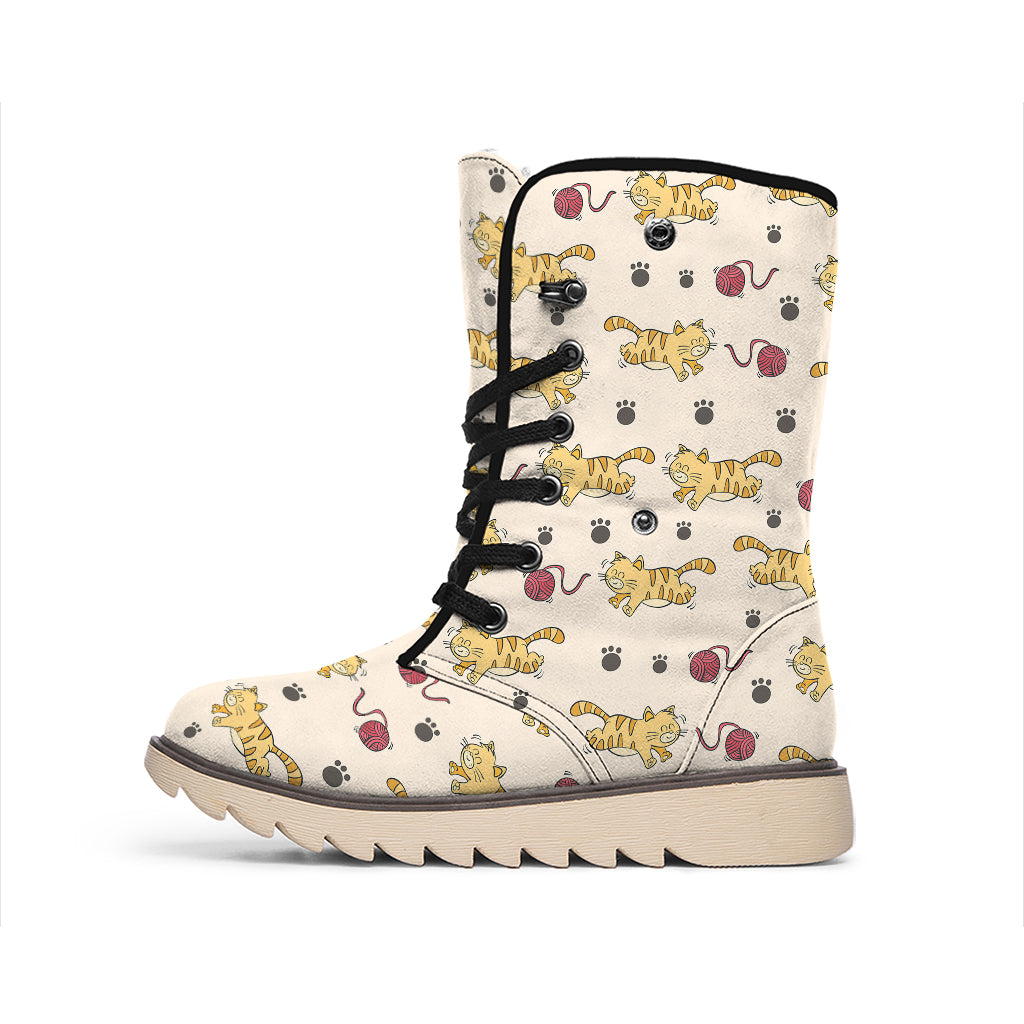 Cat And Yarn Ball Pattern Print Winter Boots