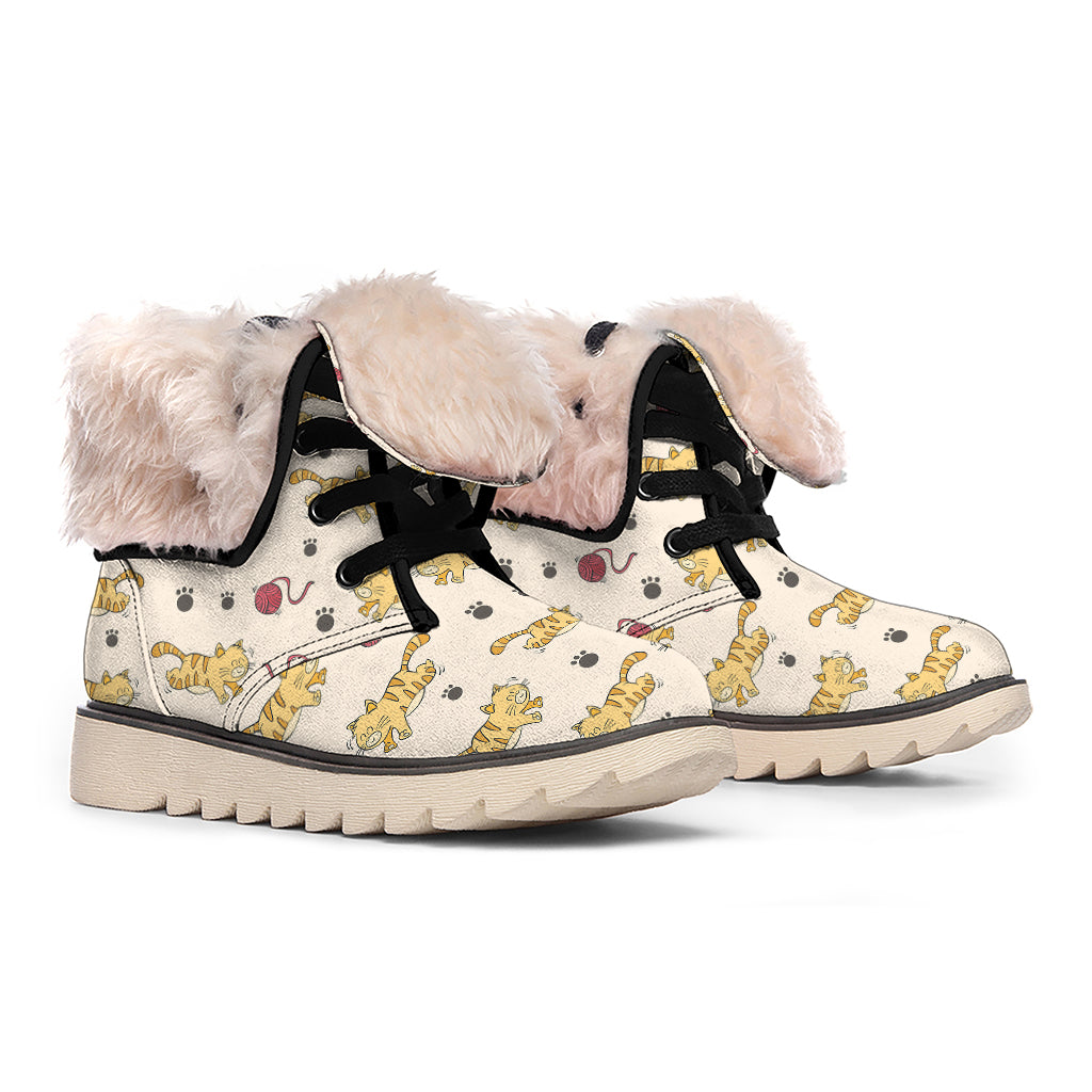 Cat And Yarn Ball Pattern Print Winter Boots