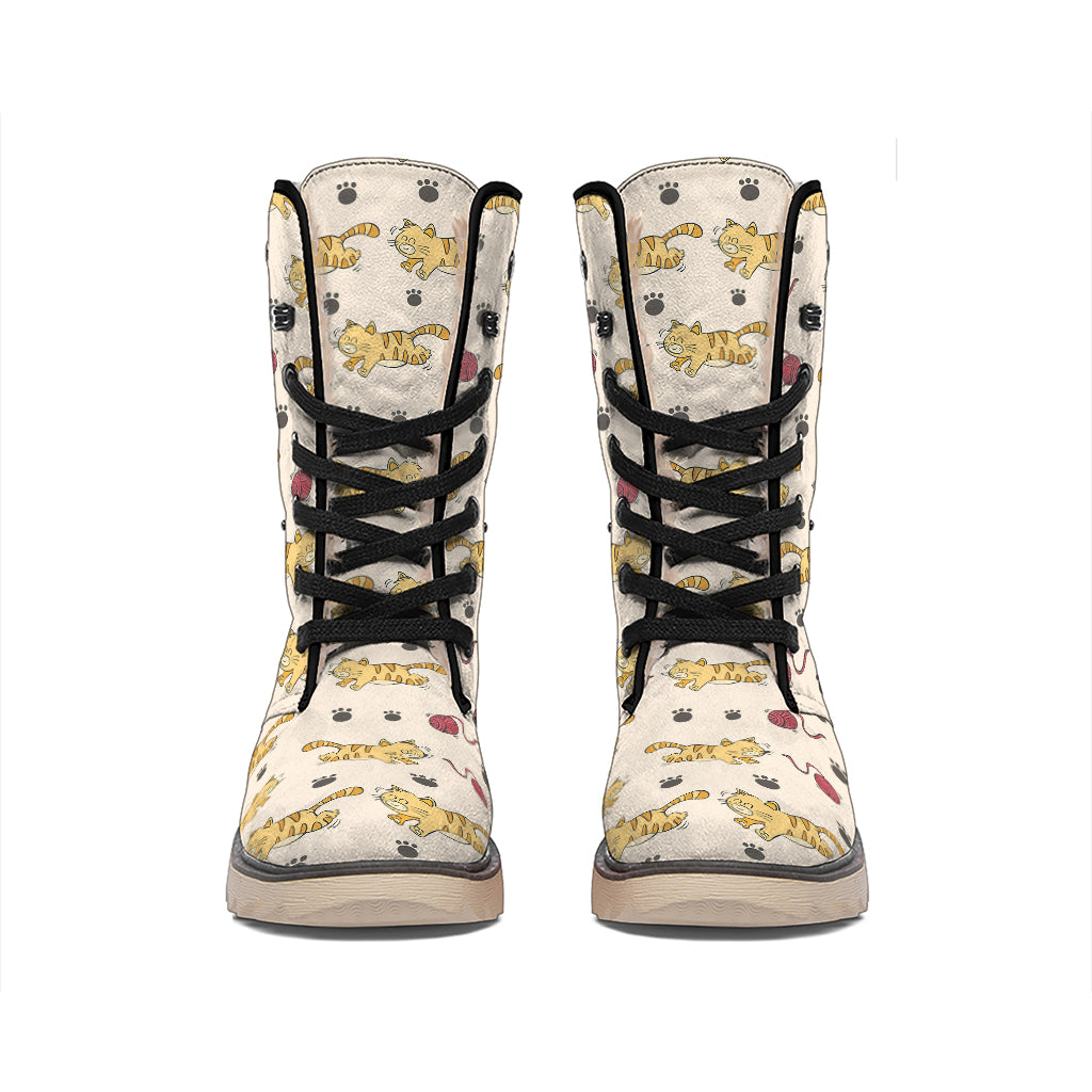Cat And Yarn Ball Pattern Print Winter Boots