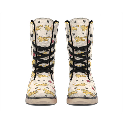 Cat And Yarn Ball Pattern Print Winter Boots