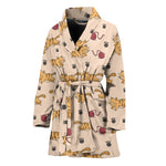 Cat And Yarn Ball Pattern Print Women's Bathrobe
