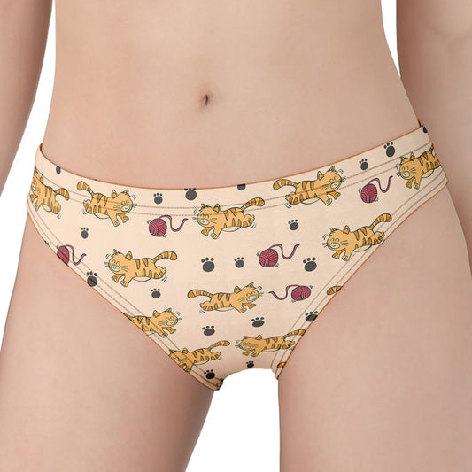 Cat And Yarn Ball Pattern Print Women's Panties