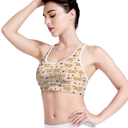 Cat And Yarn Ball Pattern Print Women's Sports Bra