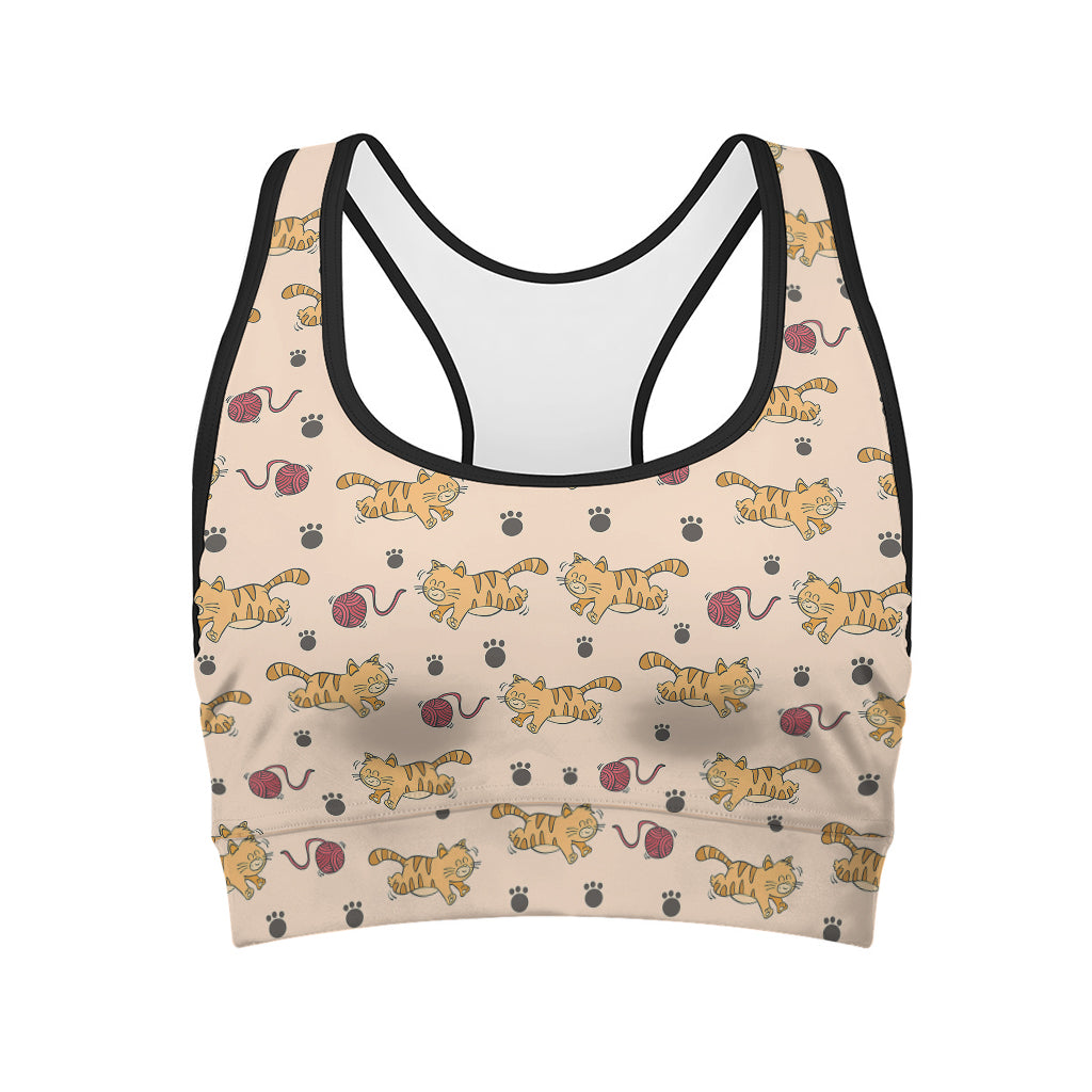 Cat And Yarn Ball Pattern Print Women's Sports Bra