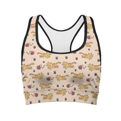 Cat And Yarn Ball Pattern Print Women's Sports Bra