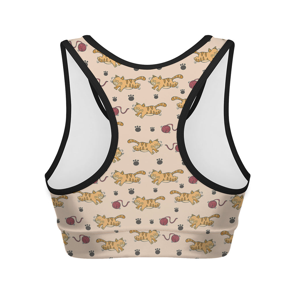 Cat And Yarn Ball Pattern Print Women's Sports Bra