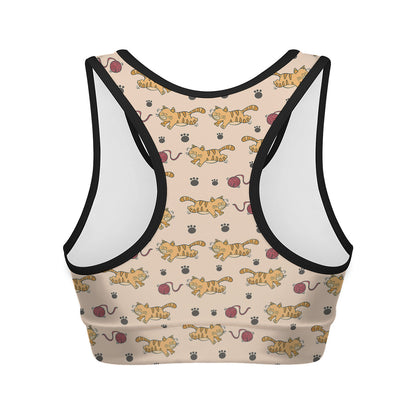 Cat And Yarn Ball Pattern Print Women's Sports Bra