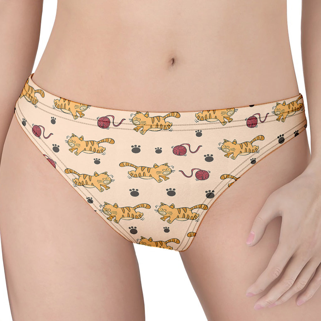 Cat And Yarn Ball Pattern Print Women's Thong