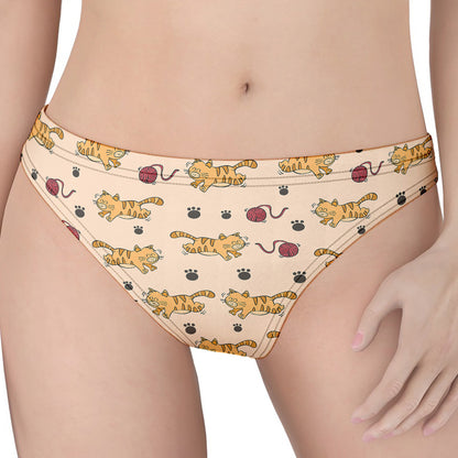 Cat And Yarn Ball Pattern Print Women's Thong