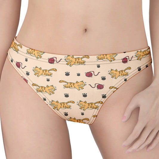 Cat And Yarn Ball Pattern Print Women's Thong