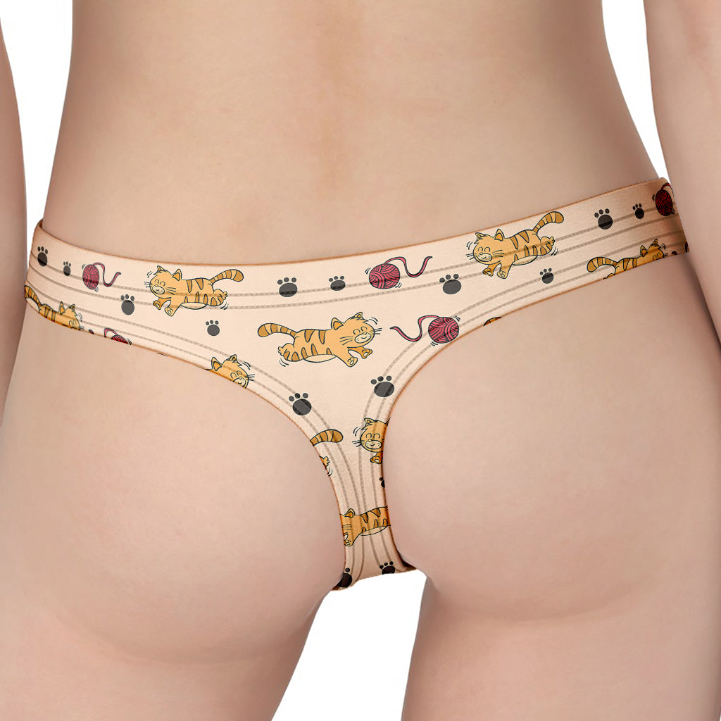 Cat And Yarn Ball Pattern Print Women's Thong