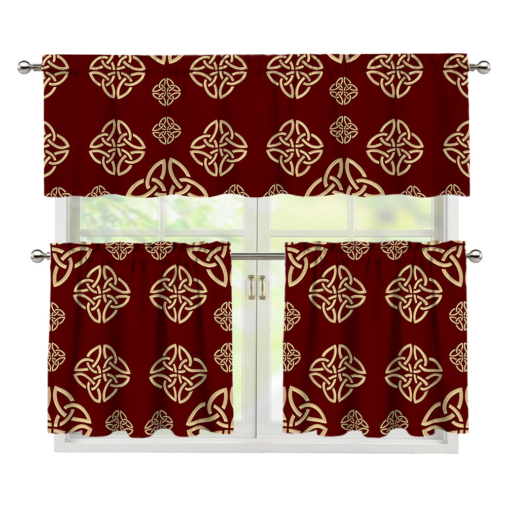 Celtic Knot Symbol Pattern Print 3 Piece Kitchen Curtains