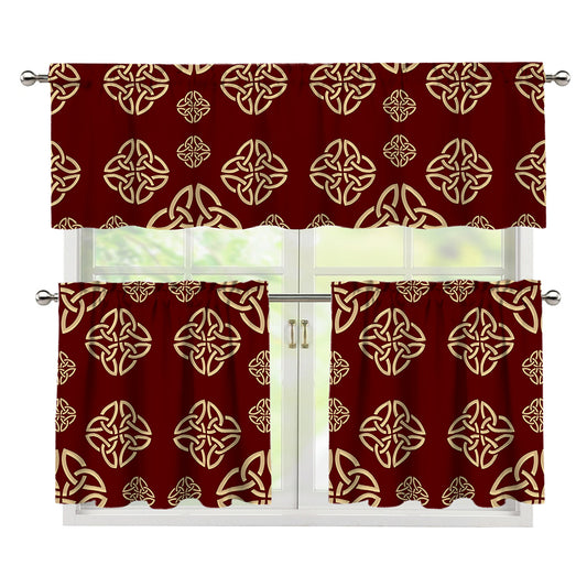 Celtic Knot Symbol Pattern Print 3 Piece Kitchen Curtains