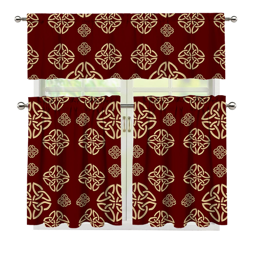 Celtic Knot Symbol Pattern Print 3 Piece Kitchen Curtains