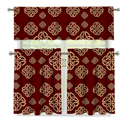 Celtic Knot Symbol Pattern Print 3 Piece Kitchen Curtains