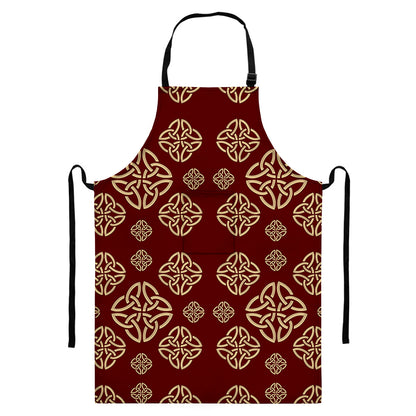 Celtic Knot Symbol Pattern Print Bib Apron With Pocket