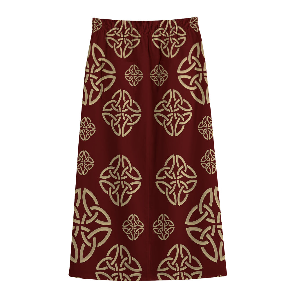 Celtic Knot Symbol Pattern Print Cotton Front Slit Maxi Skirt