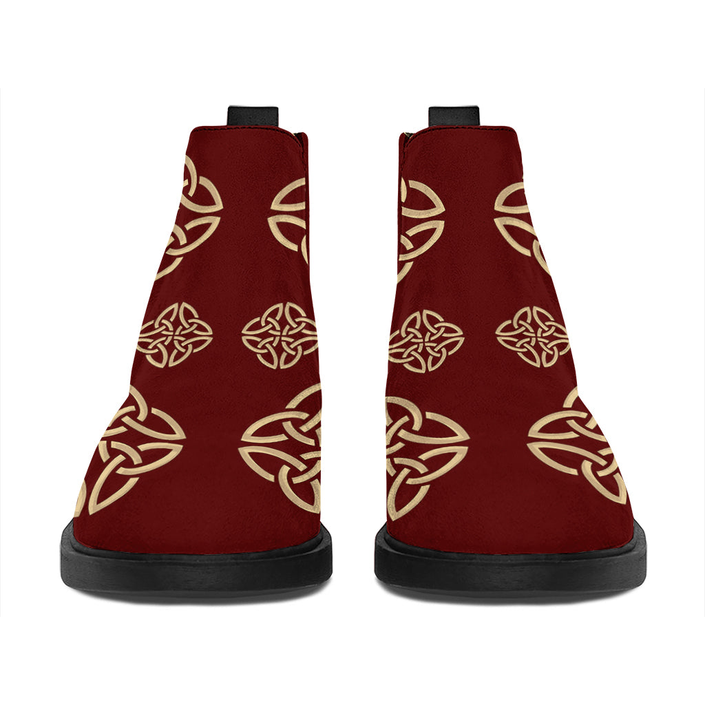 Celtic Knot Symbol Pattern Print Flat Ankle Boots