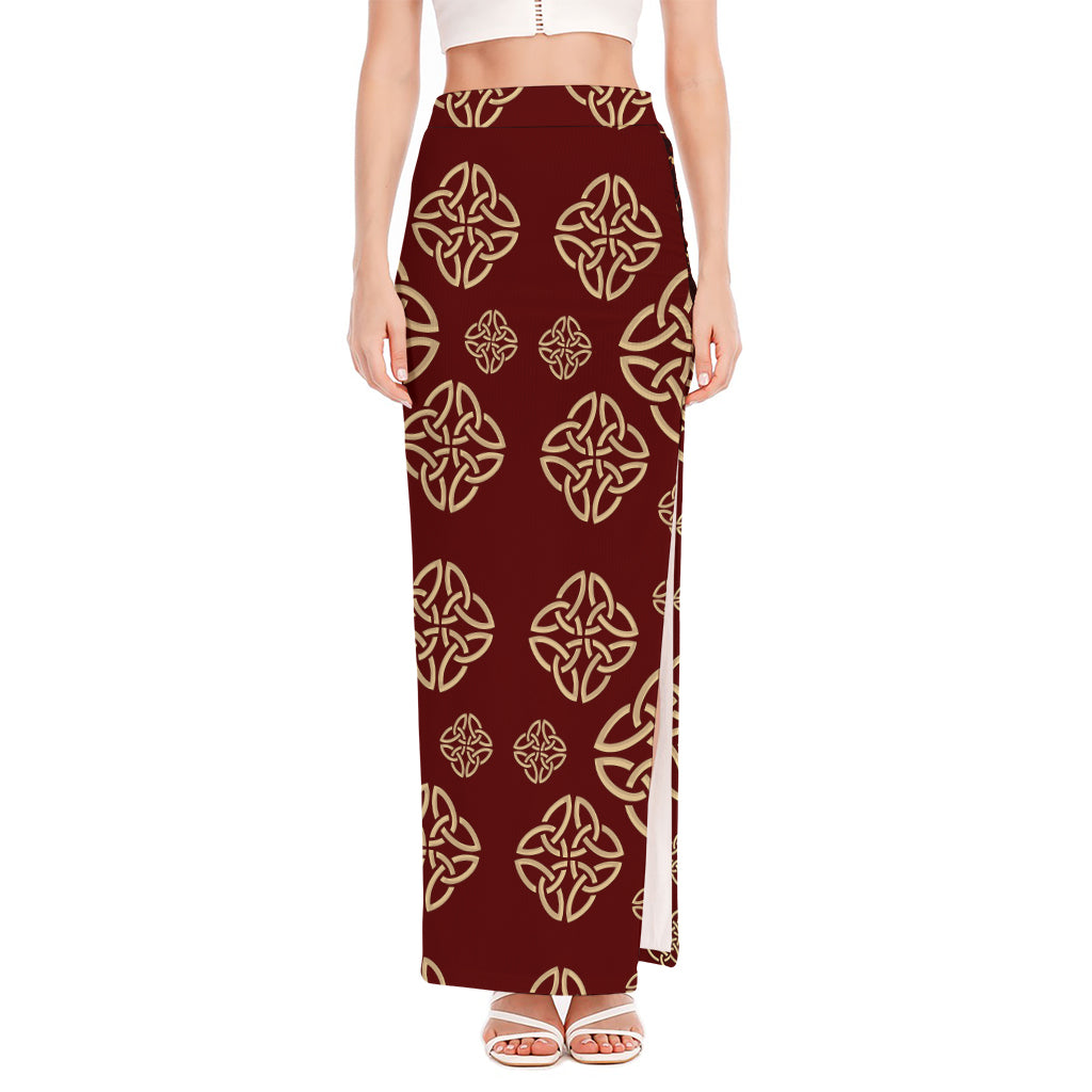 Celtic Knot Symbol Pattern Print High Slit Maxi Skirt