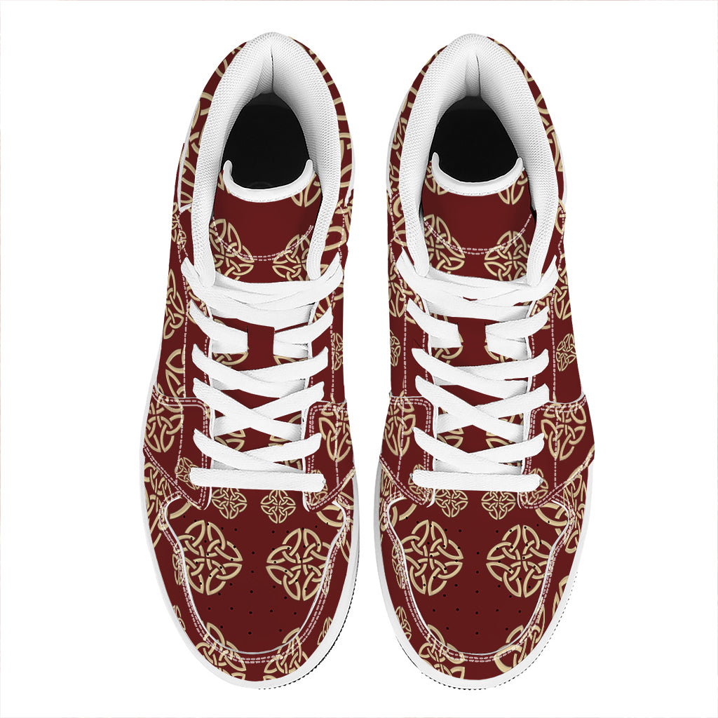 Celtic Knot Symbol Pattern Print High Top Leather Sneakers