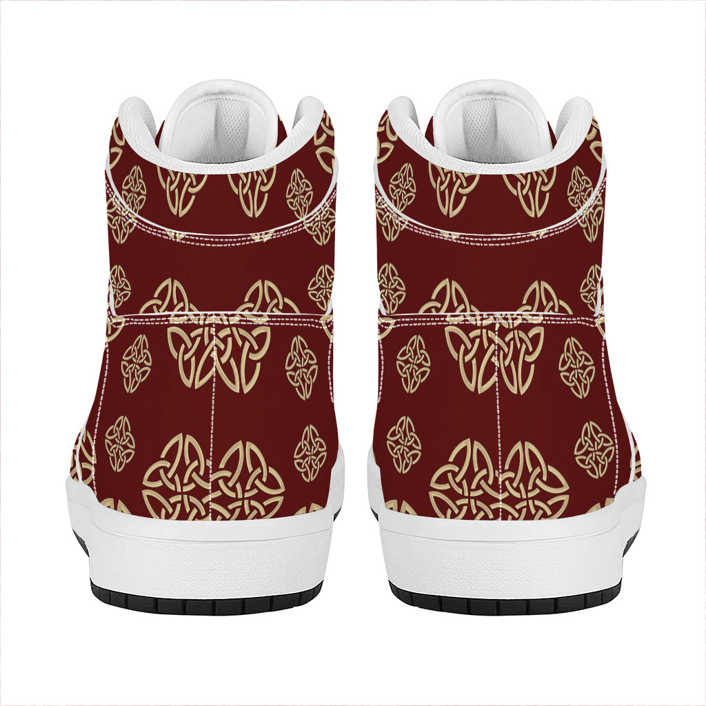 Celtic Knot Symbol Pattern Print High Top Leather Sneakers