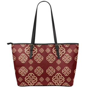 Celtic Knot Symbol Pattern Print Leather Tote Bag