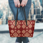 Celtic Knot Symbol Pattern Print Leather Tote Bag