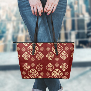 Celtic Knot Symbol Pattern Print Leather Tote Bag