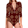 Celtic Knot Symbol Pattern Print Long Sleeve Swimsuit