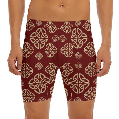 Celtic Knot Symbol Pattern Print Men's Long Boxer Briefs