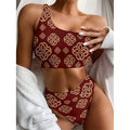 Celtic Knot Symbol Pattern Print One Shoulder Bikini Set