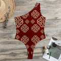 Celtic Knot Symbol Pattern Print One Shoulder Bodysuit
