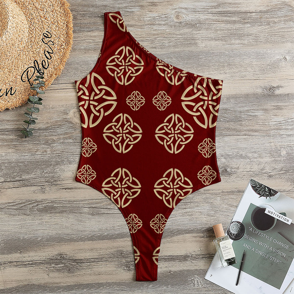 Celtic Knot Symbol Pattern Print One Shoulder Bodysuit