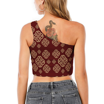 Celtic Knot Symbol Pattern Print One Shoulder Crop Top