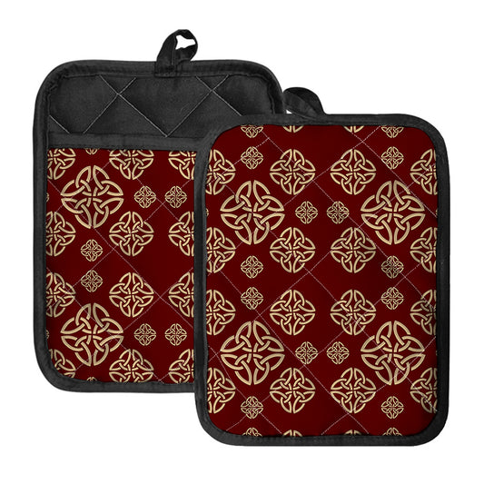 Celtic Knot Symbol Pattern Print Pot Holders With Pocket