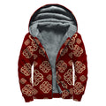 Celtic Knot Symbol Pattern Print Sherpa Lined Zip Up Hoodie