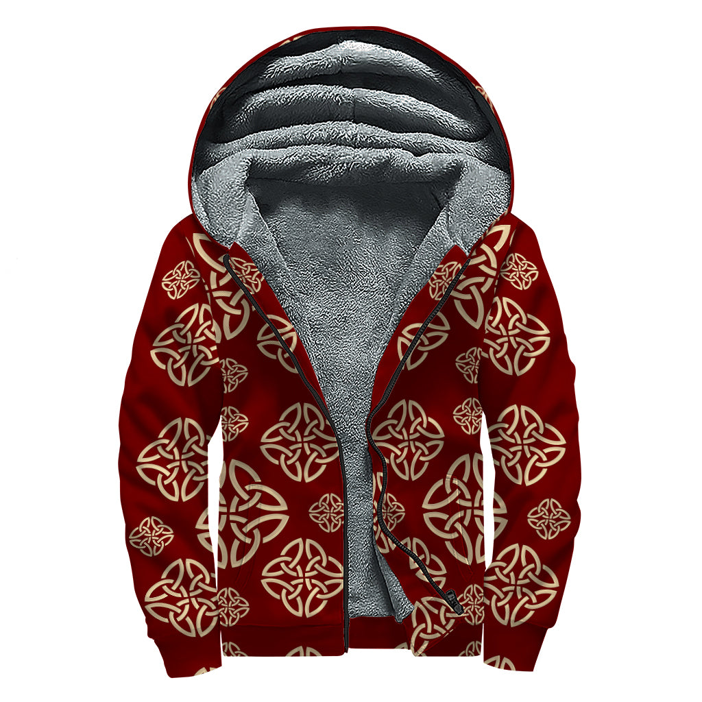 Celtic Knot Symbol Pattern Print Sherpa Lined Zip Up Hoodie