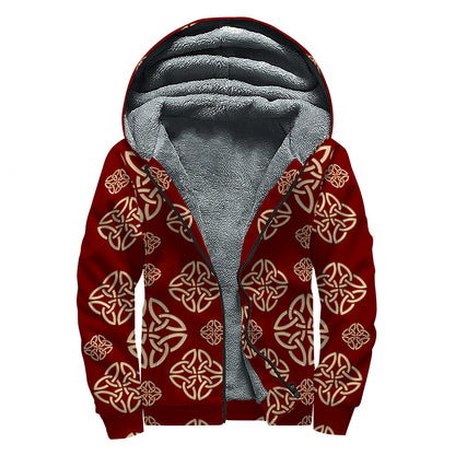 Celtic Knot Symbol Pattern Print Sherpa Lined Zip Up Hoodie