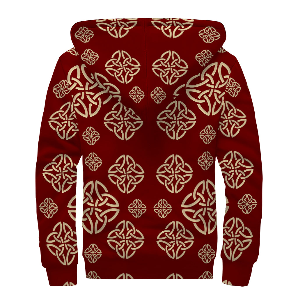 Celtic Knot Symbol Pattern Print Sherpa Lined Zip Up Hoodie