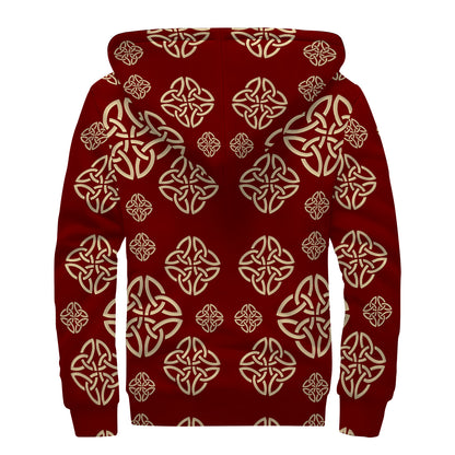 Celtic Knot Symbol Pattern Print Sherpa Lined Zip Up Hoodie
