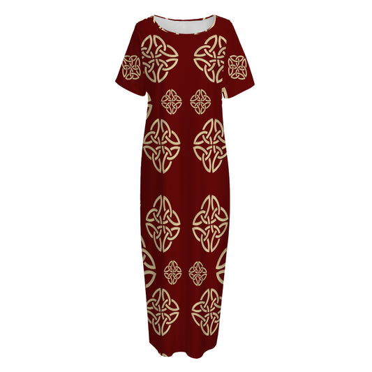 Celtic Knot Symbol Pattern Print Short Sleeve Long Nightdress
