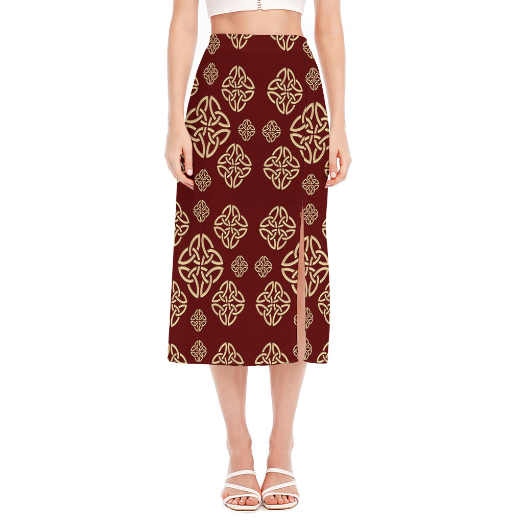 Celtic Knot Symbol Pattern Print Side Slit Midi Skirt