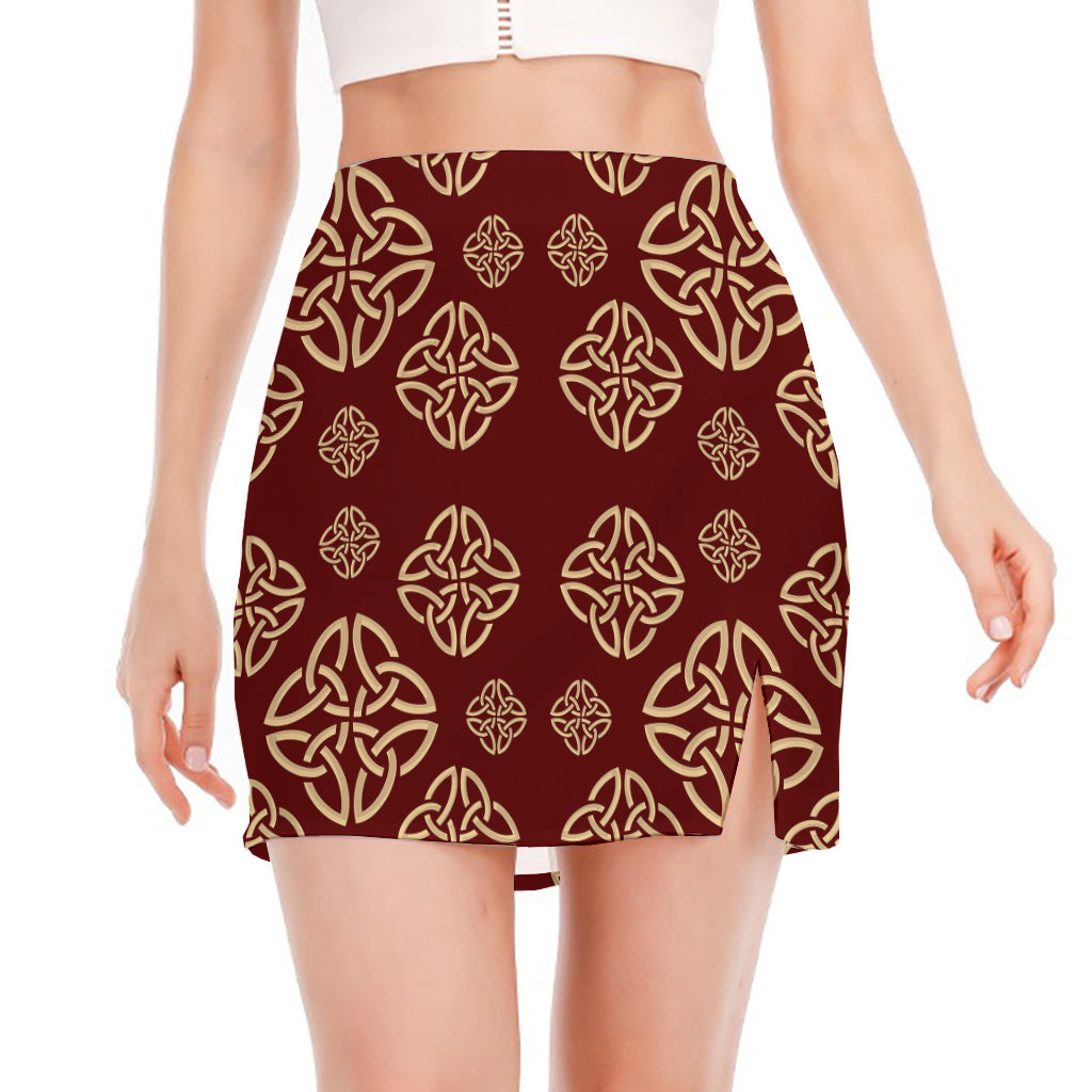 Celtic Knot Symbol Pattern Print Side Slit Mini Skirt