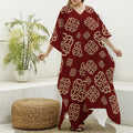 Celtic Knot Symbol Pattern Print Silk V-Neck Kaftan Dress