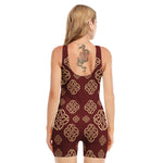 Celtic Knot Symbol Pattern Print Sleeveless One Piece Swimsuit