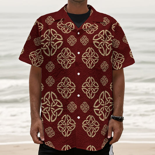 Celtic Knot Symbol Pattern Print Textured Short Sleeve Shirt