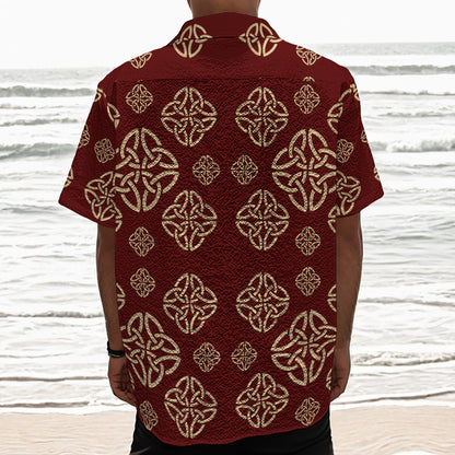Celtic Knot Symbol Pattern Print Textured Short Sleeve Shirt