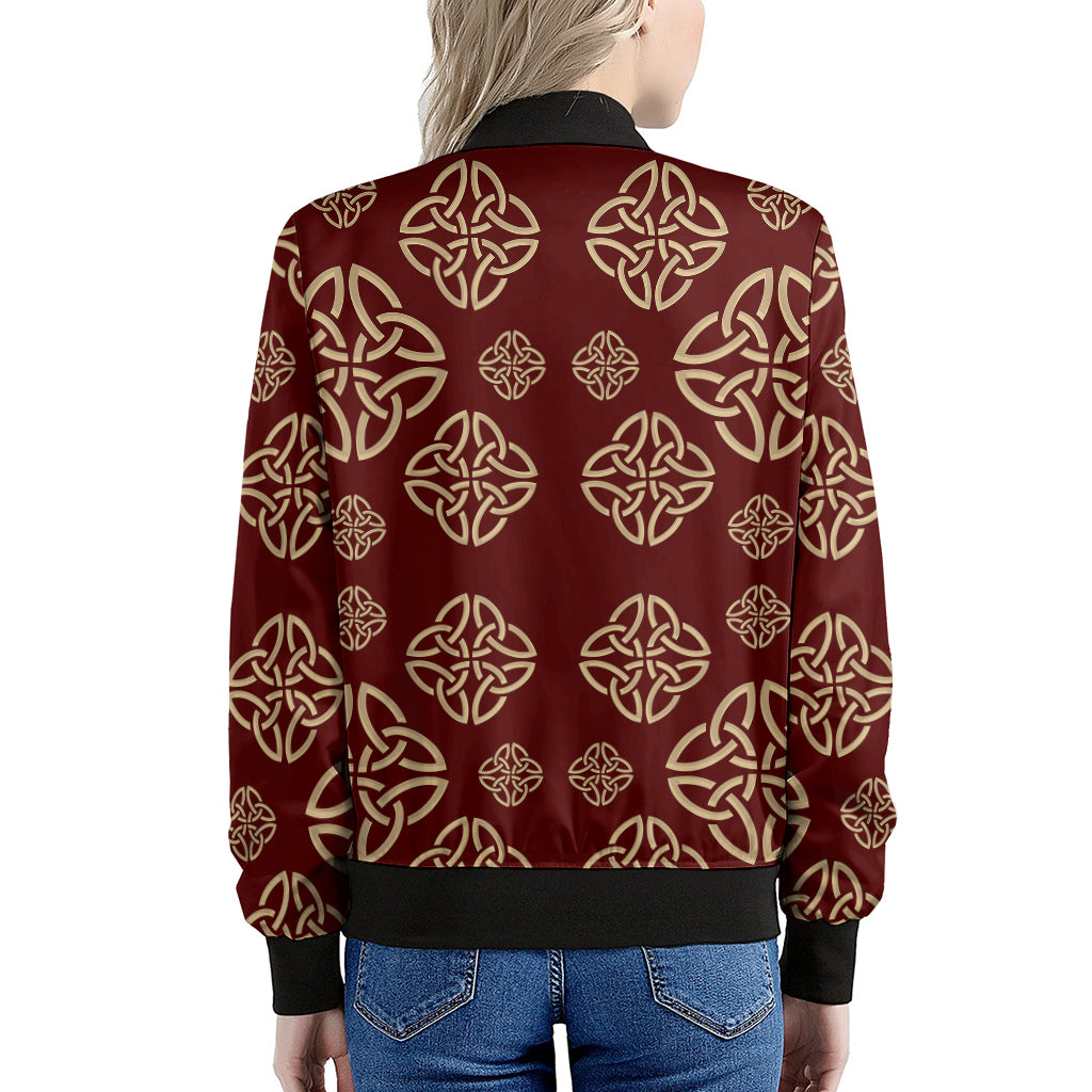 Celtic Knot Symbol Pattern Print Women's Bomber Jacket